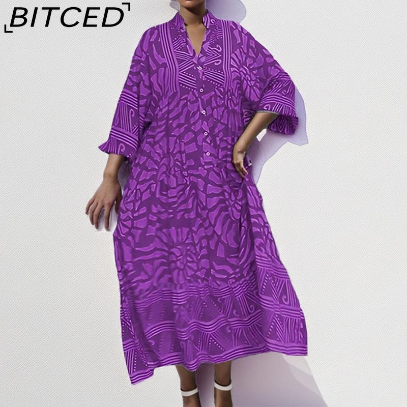 BITCED Spring Women's Wear: Elegant Commuter Fashion - Printed Loose-Fit Plus Size Dress