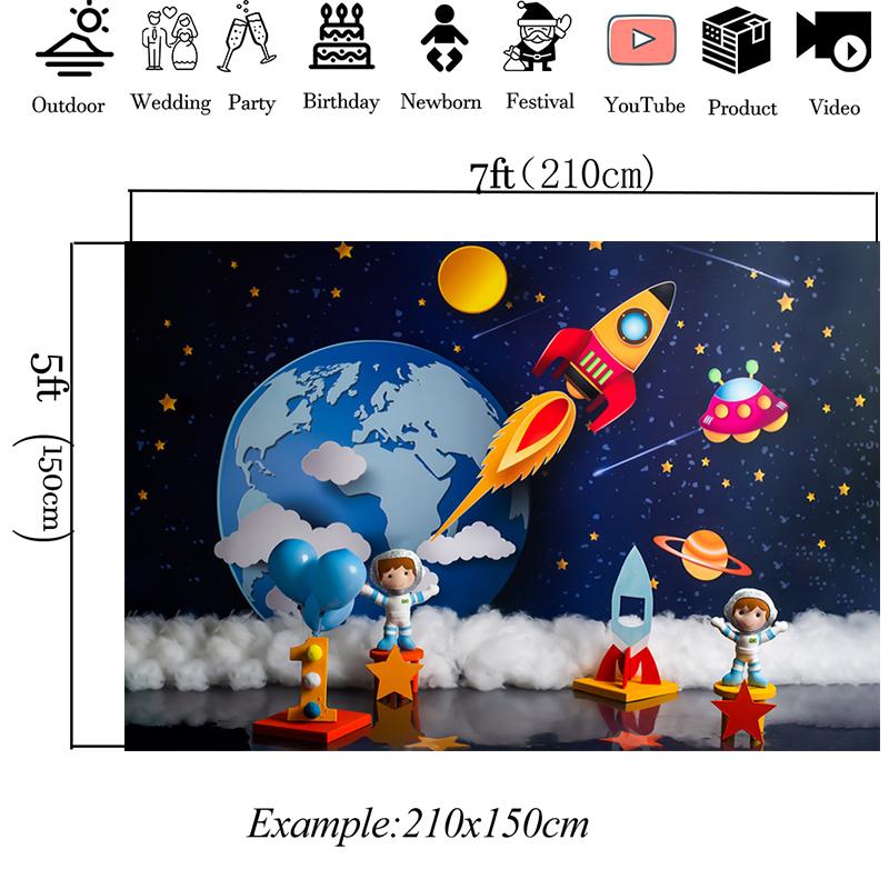 Rocket Space Backdrop For Photography Earth Stars Photo Baby Shower Child Birthday Background Decor Newborn Kid Party Backdrops