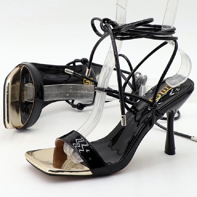 Fashion Cross Tied Square Toe High Heel Shoes for Woman Lace-up Thin Heeled  Designer Roman Shoe Fashion Comforts Plus Size Women Sandal