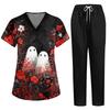 Women's Costume Two-Piece Set Short Sleeve Halloween Print with Pockets Top and Pants