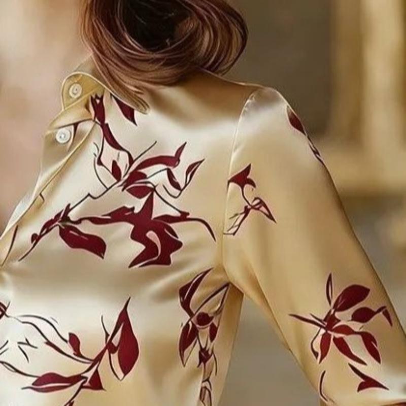 Floral-print satin blouse, perfect for daily wear and business meetings