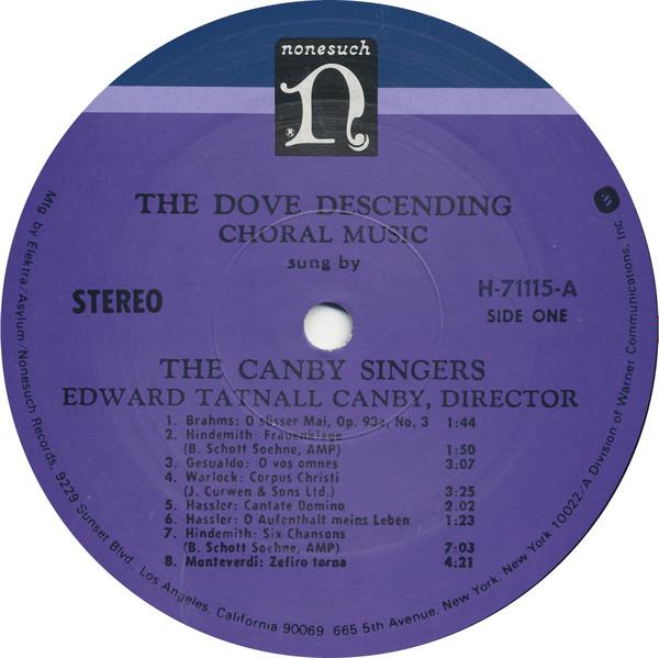 

LP-пластинка CANBY SINGERS - Сходящий голубь: Хоровая музыка H71115 NONESUCH США Классика Б/У