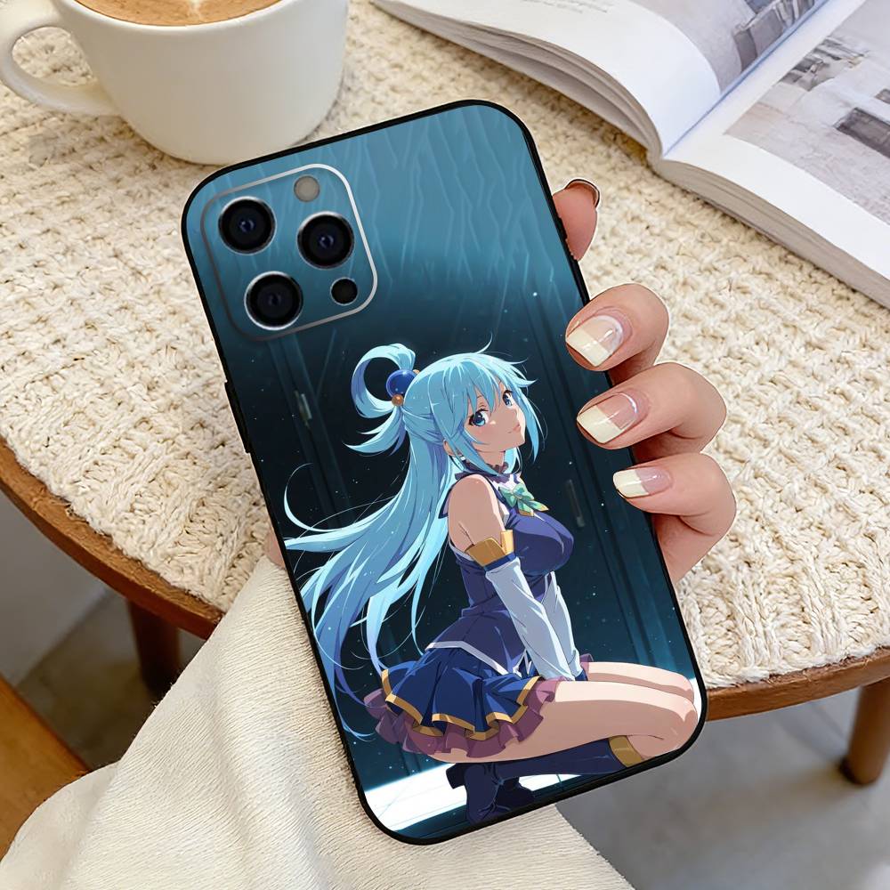 A-Aqua Anime KonoSubaS-S Phone Case For iPhone 17, 16,15,14,13,12,11 Plus,Pro Max, Others Soft Black Cover