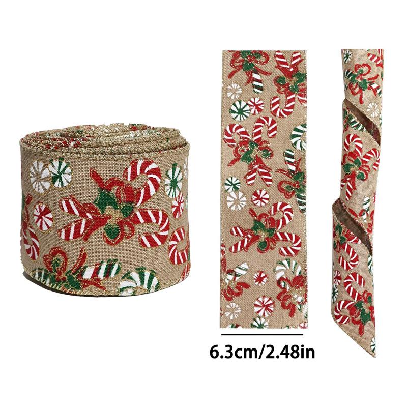 2M/Roll Christmas Classical with Wired Edge DIY Xmas Tree Ribbon Gift Wrapping Craft Ribbon Wreath Bows Imitation Hemp