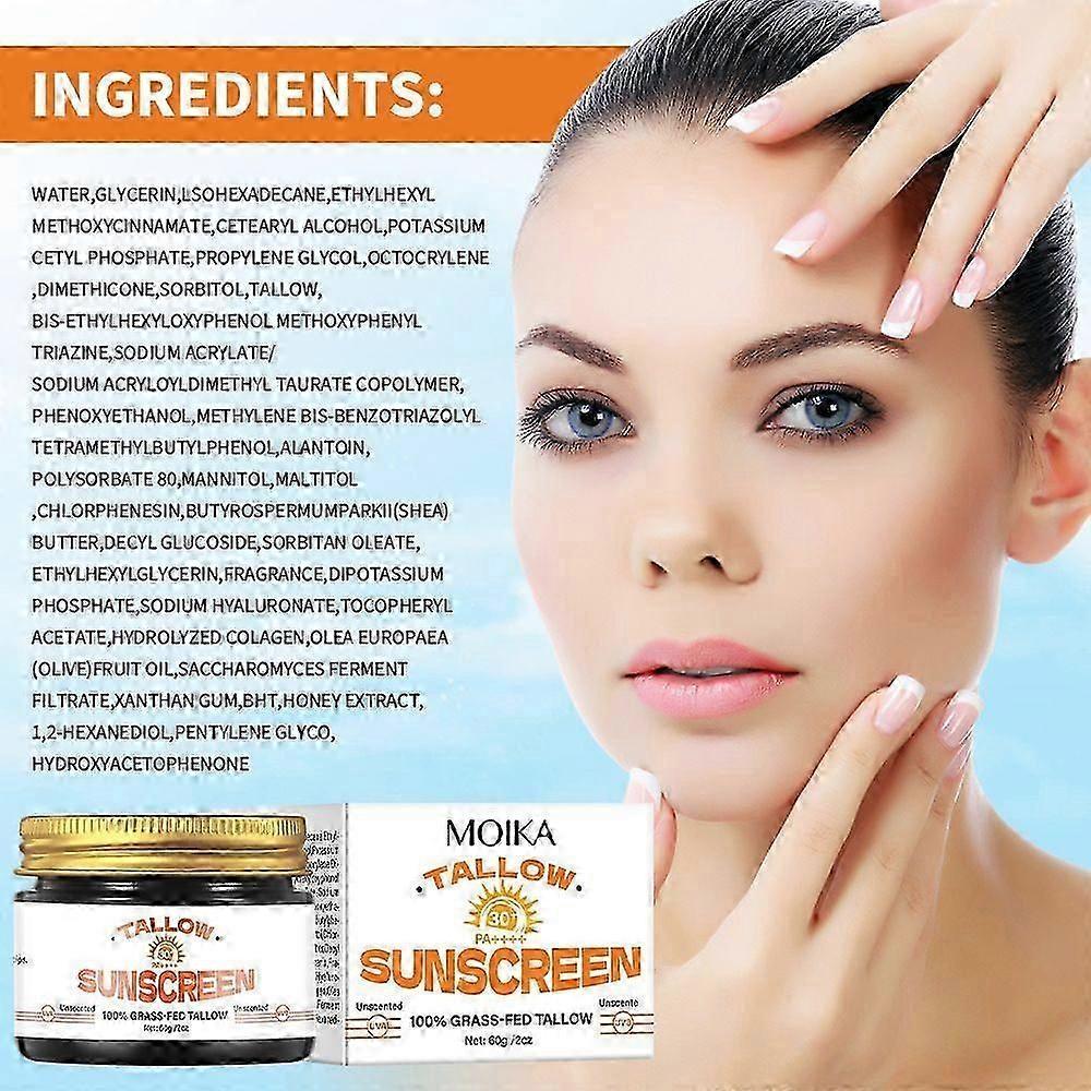 Tallow Sunscreen SPF 30, 100% Grass-Fed Tallow & Honey Extract | Non-Greasy, UVA/UVB Protection | Clean Balm for Face & Body, 2oz