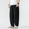 Chinese Style Linen Trousers Summer New Solid Color Elastic Drawstring Patchwork Pockets Vintage Loose Casual Wide Leg Pant