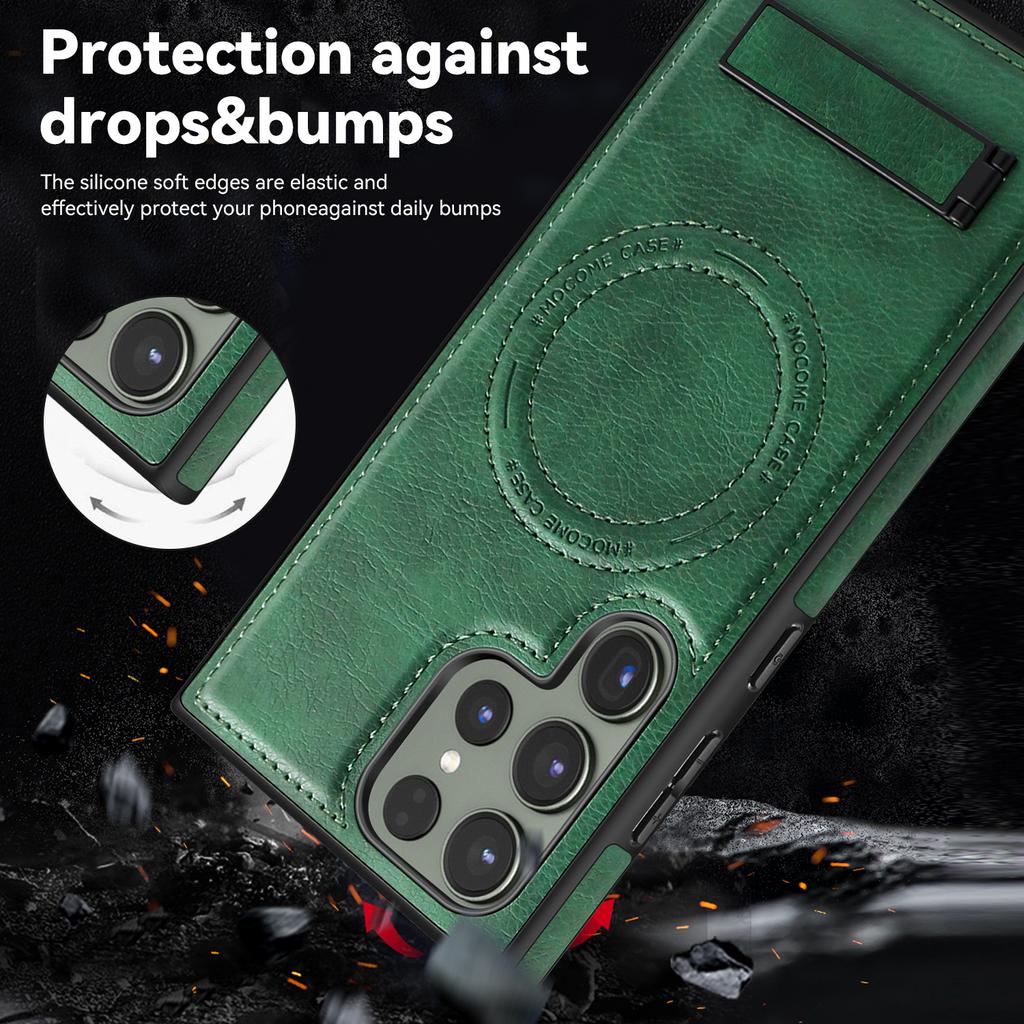 Suitable for Samsung S24 Ultra Mobile Phone Case S23Plus Bracket S22 Magnetic Magsafe Leather Case
