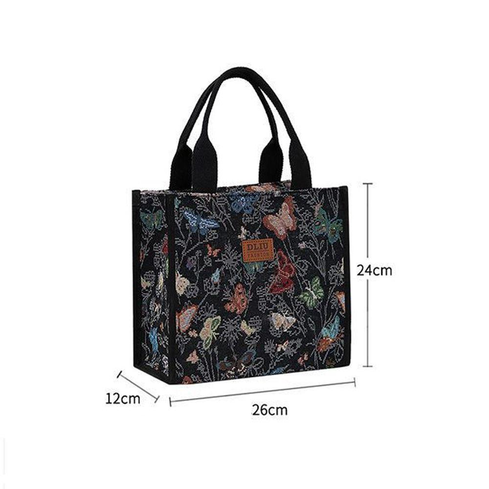 Fashion Canvas Lunch Bag Butterfly Print Waterproof Thermal Insulation Bag Large Capacity Tote Bag for Women