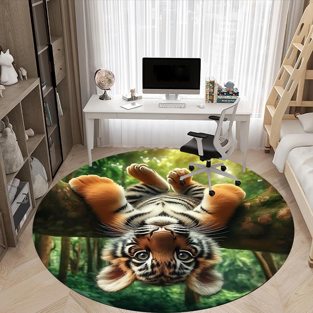 1pc Tiger Cub Print Carpet for Office Non-Slip, Round Carpet, Soft & Comfortable, Carpet for Office, Lightweight Round Floor Mat