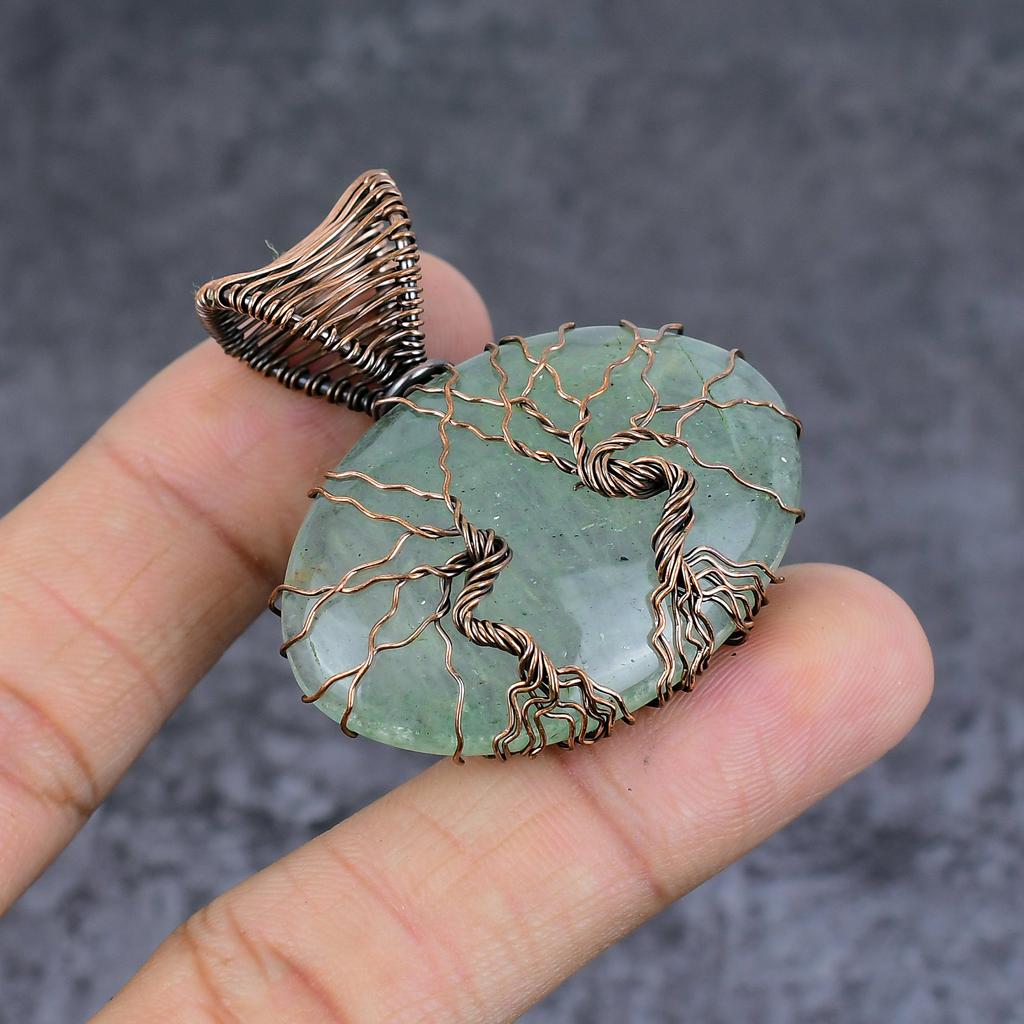 Aquamarine Handmade Copper Wire Wrap Jewelry Pendant 1.85" b4p28