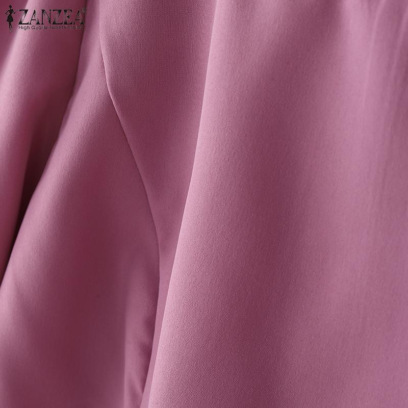 ZANZEA Women Casual Round Neck Split 3/4 Sleeve Summer Loose Blouse