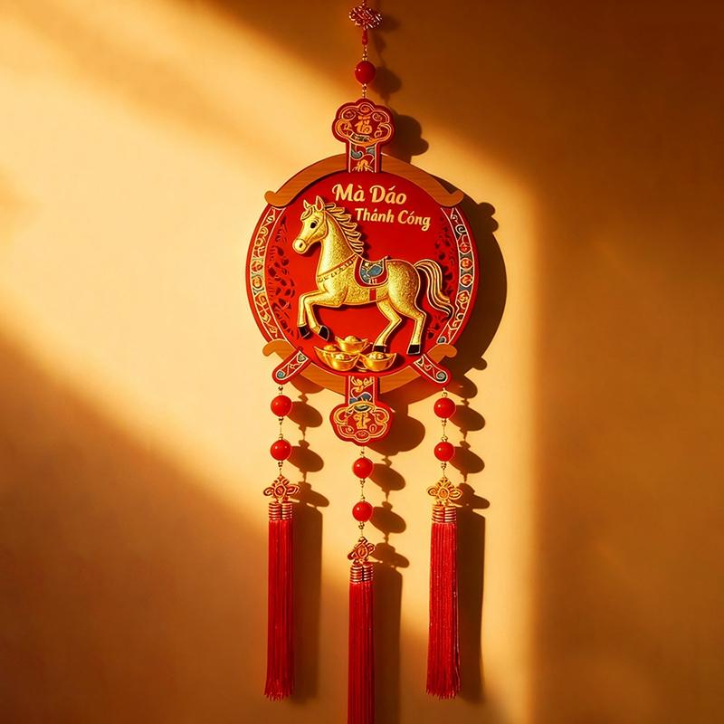 2026 New Year Of The Horse Couplets Spring Festival Door Decorations Couplets New Year Red Felt Chinese Knot Hanging Wall Decor