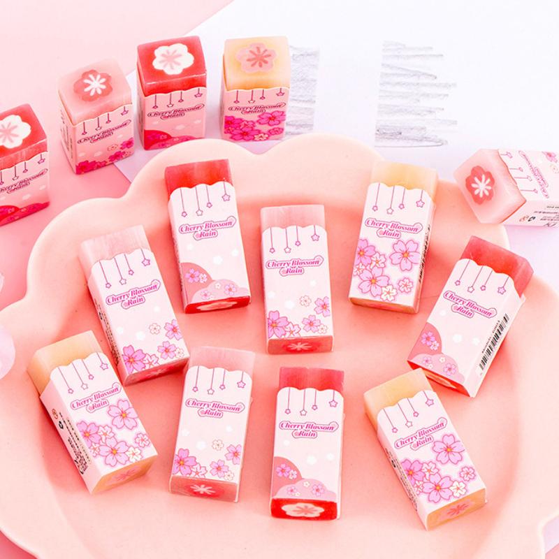 3 Stück/Los Kawaii Kirschblüten Sandwich Bleistift Radiergummi Kinder Süß Weniger Abrieb Gummi Kirschblütenblatt Radiergummis Schulbedarf