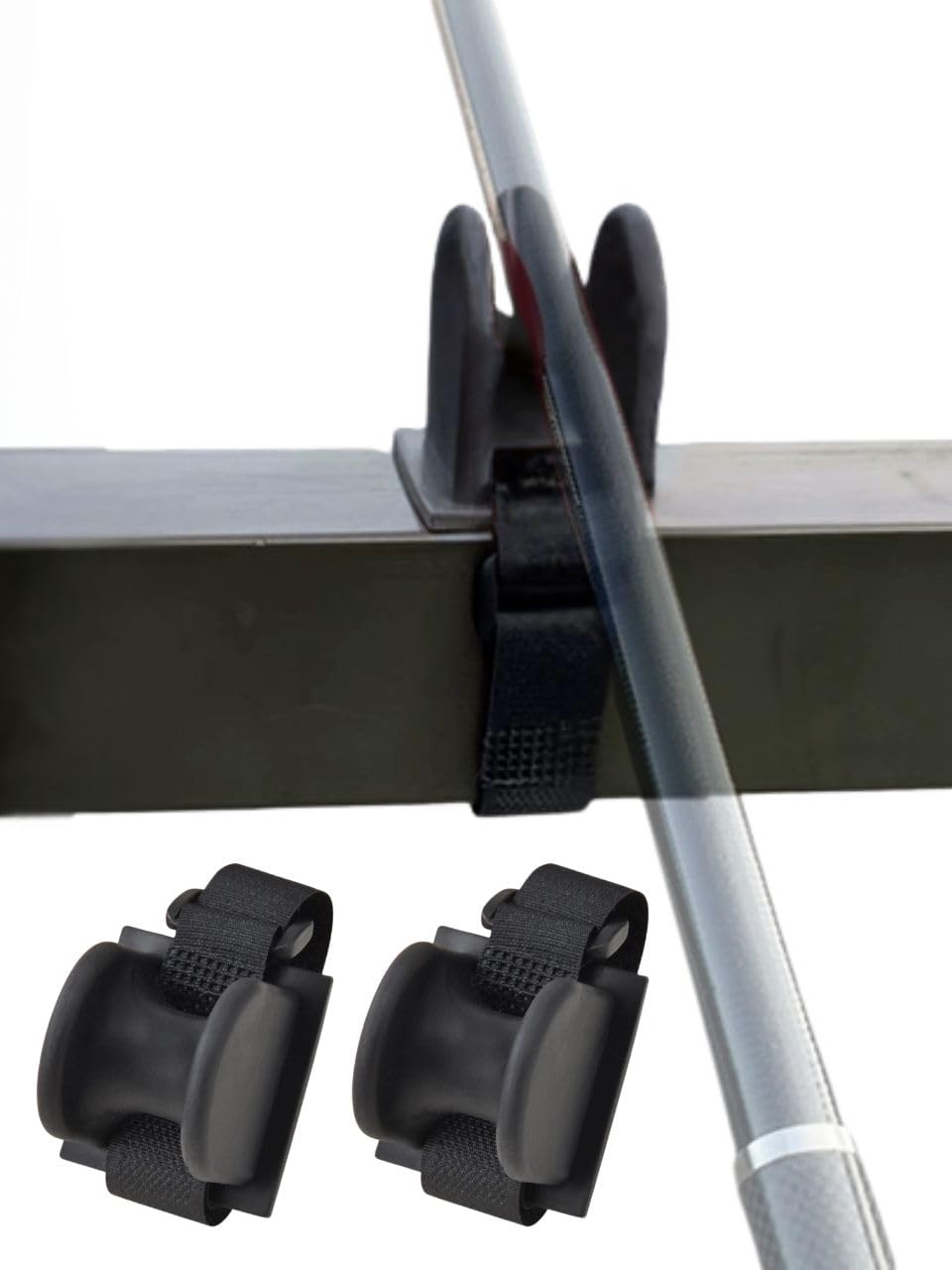 

Set of 3 Fishing Rod Holders, Rod Rests, Rod Stands, Hook-and-Loop Fasteners, for Embankments, Parapets, Handrails, and Fences (Flat - Black)