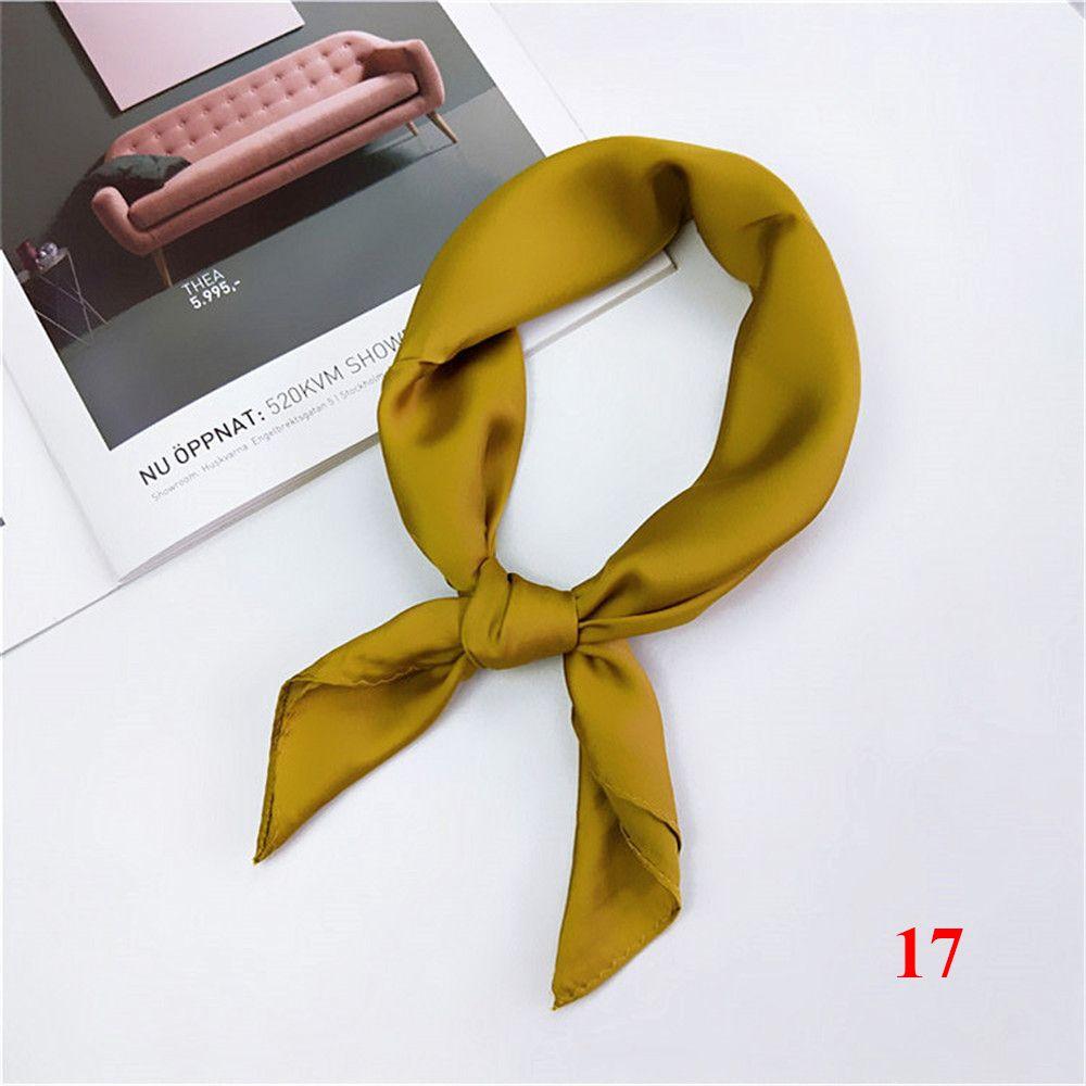 Gifts Elegant Solid Color Head Neck Hair Tie Band Silk Feel Satin Women Square Scarf