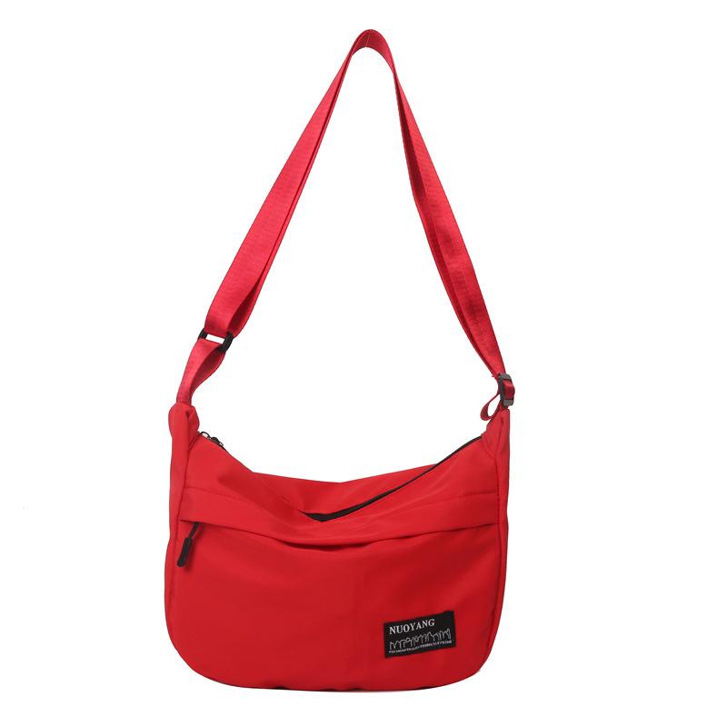 New Fashi Versatile Solid Color Nyl Letter Single Shoulder Bag Zipper Open Messenger Bag Adjustable Shoulder Strap Women Bag