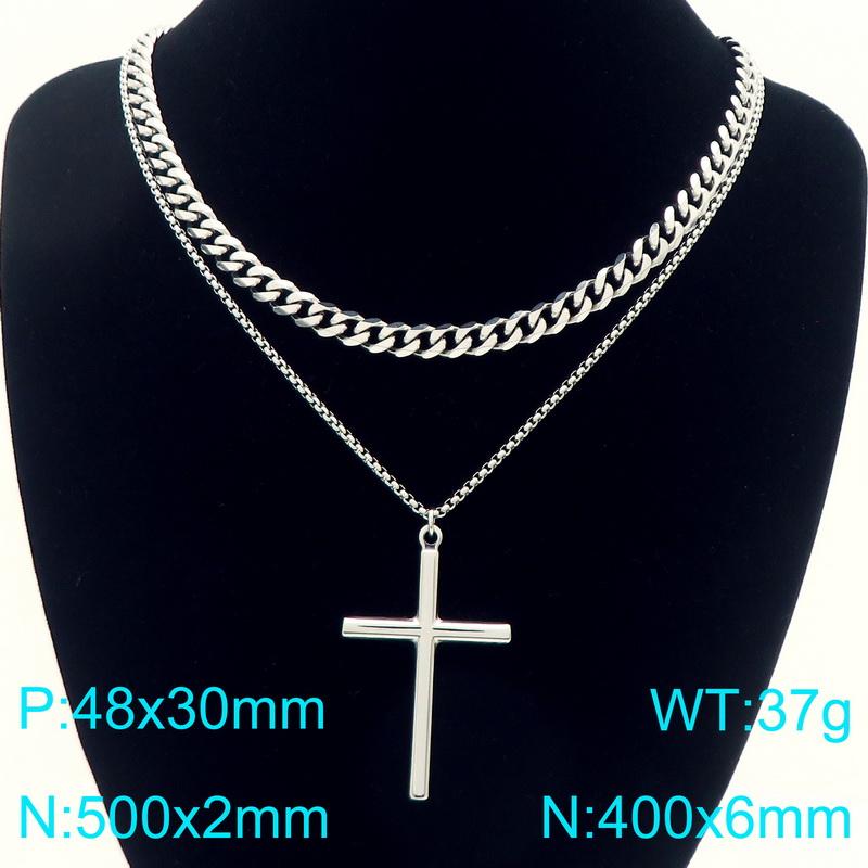 Double-Layer Stainless Steel Cross Pendant Necklaces for Men Metal Chain Religious Design Trendy Jewelry Daily Golden Accessory