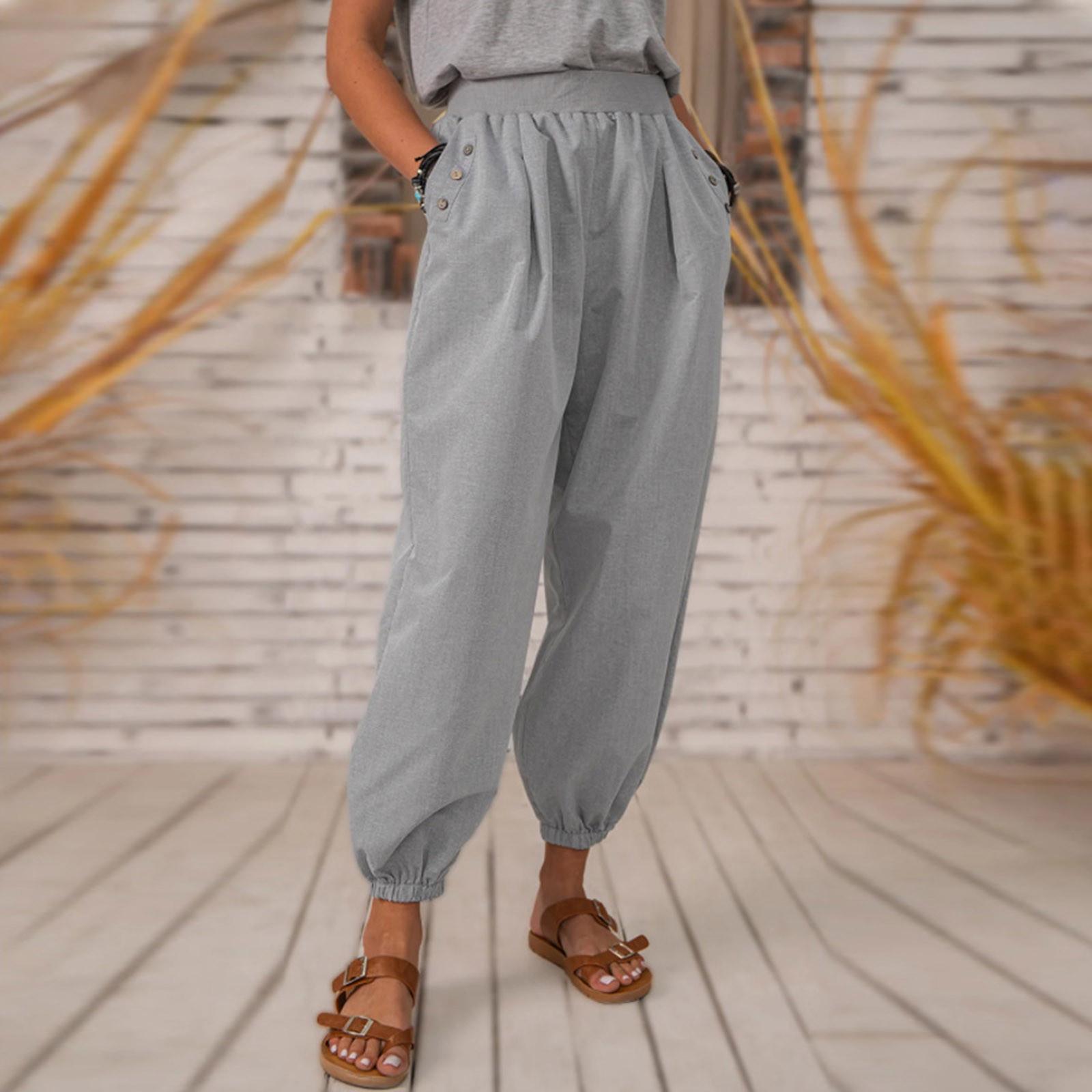 

Women s Casual Bloomers Pockets Elastic Waist Pants Trousers Pants XL