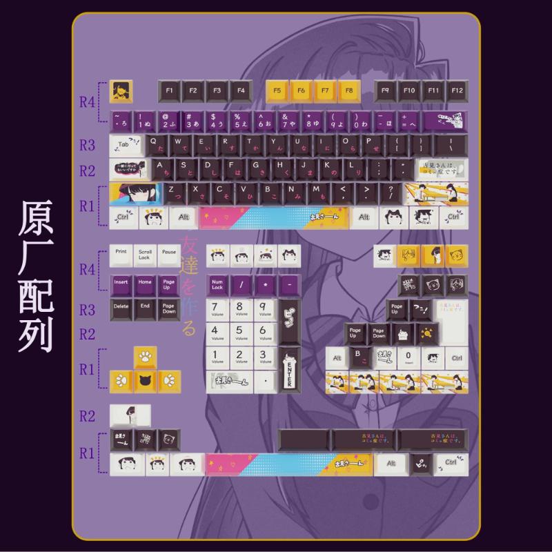 Miss Komi Theme Keycaps Custom Cherry Profie Side Engraving PC PBT Transparent Keycap Cute Cartoon Anime Point Key Cap for Gamer