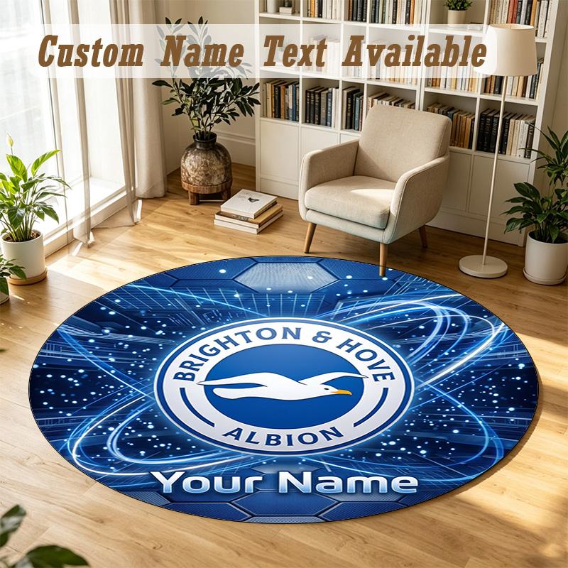Round Rug Custom NameBrighton & Hove Albion Football Pattern Non Slip Carpet Home Floor Decor