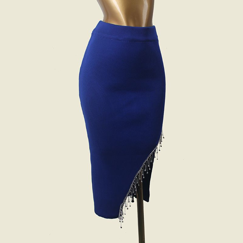 

Fashion Style Stylish Chain Tassel Hip Skirt Foreign Trade Original Order High Waist Silm Sexy Knitting Women s Skirt Blue One size
