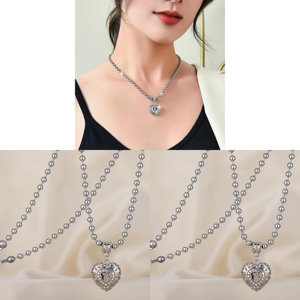Fashion Heart Shaped Titanium Steel Necklace With Rhinestone Pendant For Women