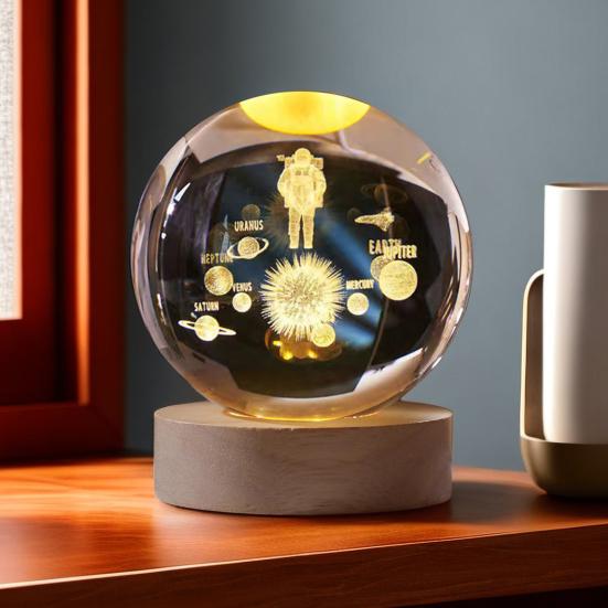 Faux Crystal Ball Night Light 3D Space/Cloud/Astronaut Engraved Clear Ball with LED Light for Bedroom Living Room Birthday Gift for Teens Boys Girls