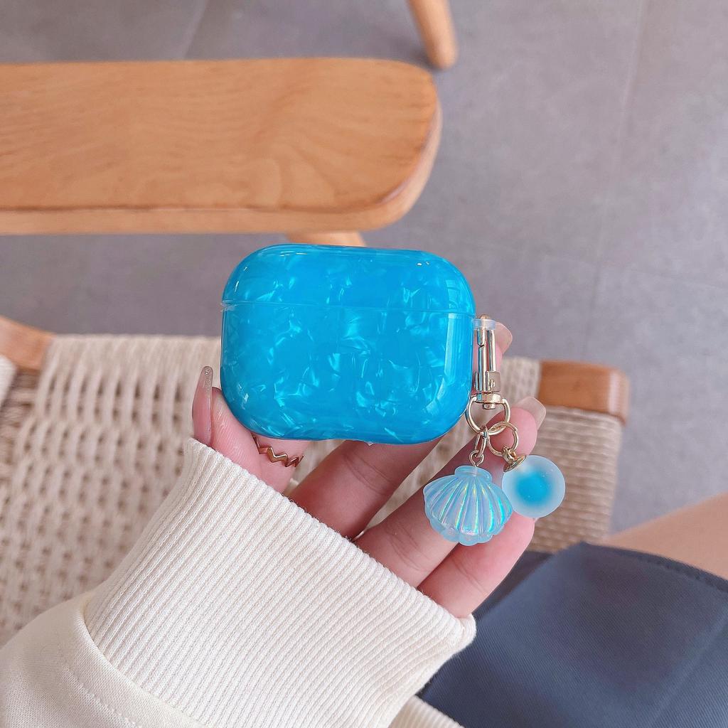 For Airpods Pro Case Colorful Shell Pearl Pendant Keychain For Apple Airpods 1 2 3 4 Soft Cases Bluetooth Earphone Protective Bags
