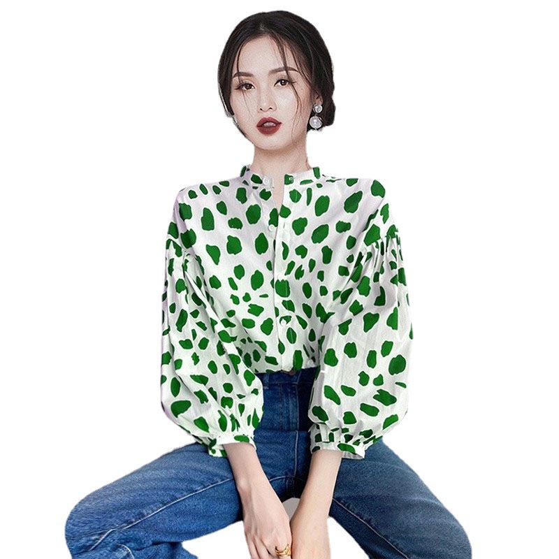 Wiosna 2023 Damska Bluzka w Kropki z Bufiastymi Rękawami