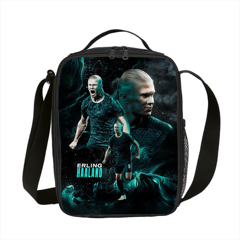 Geïsoleerde Lunchtas Haaland Voetbalster Lunchcontainer Lekvrije Tote Lunchbox Voetbal Sport Voedselopbergzakken Thermische Tas