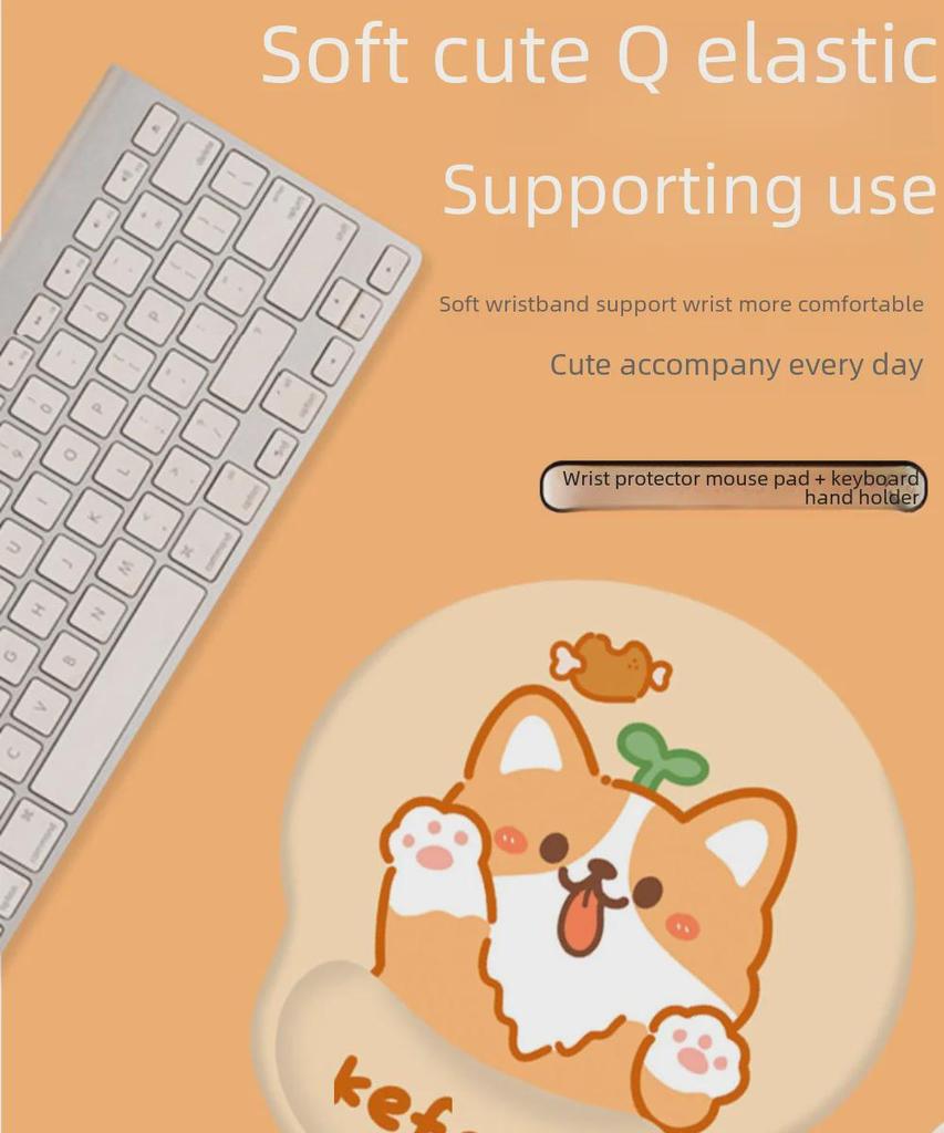 Corgi Puppy Mouse Pad with Wrist Rest for Office and Gaming - Cute Keyboard Hand Support for Small Desks