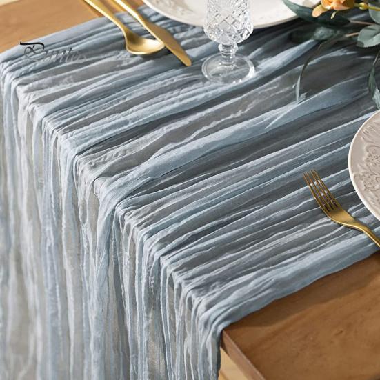 Aleer de masă pentru petrecere de nuntă Tifon în stil boem Plis de culoare uni rezistentă la pete Reutilizabil Protecție pentru masă Decorație de bal pentru banchet