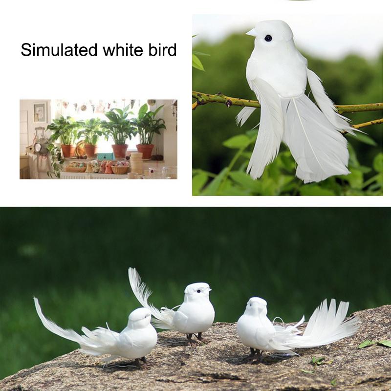 1 ks Umělí ptáci Simulovaný malý ptáček, Bílý ptáček, Opeřený ptáček, Malá bílá holubice Dekorace