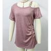 New Summer Women's Simple Short-sleeved Metal Button Pleated T-shirt Top