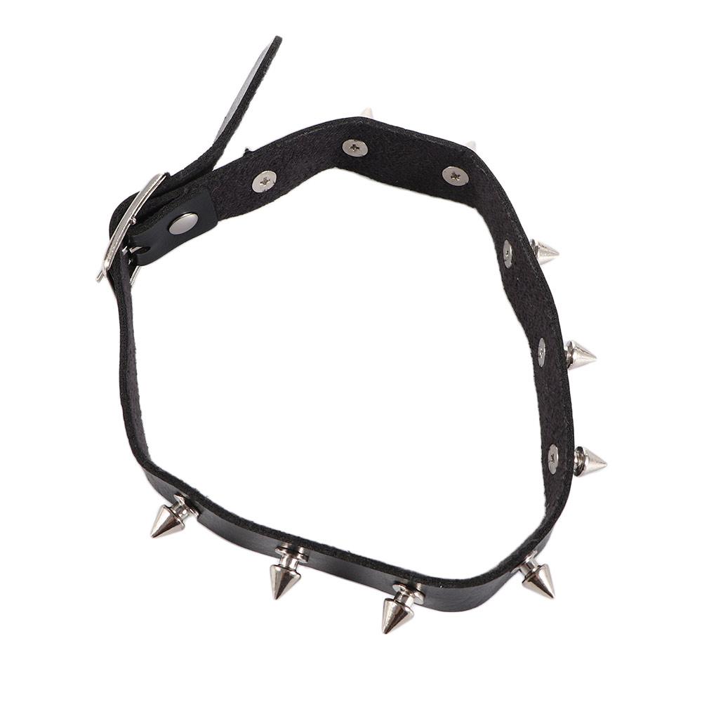 Zinc Alliage de Zinc Boucle en Métal Noir Femmes Collier Métal Piques Collier Bijoux Chaîne Clavicule Cuir PU