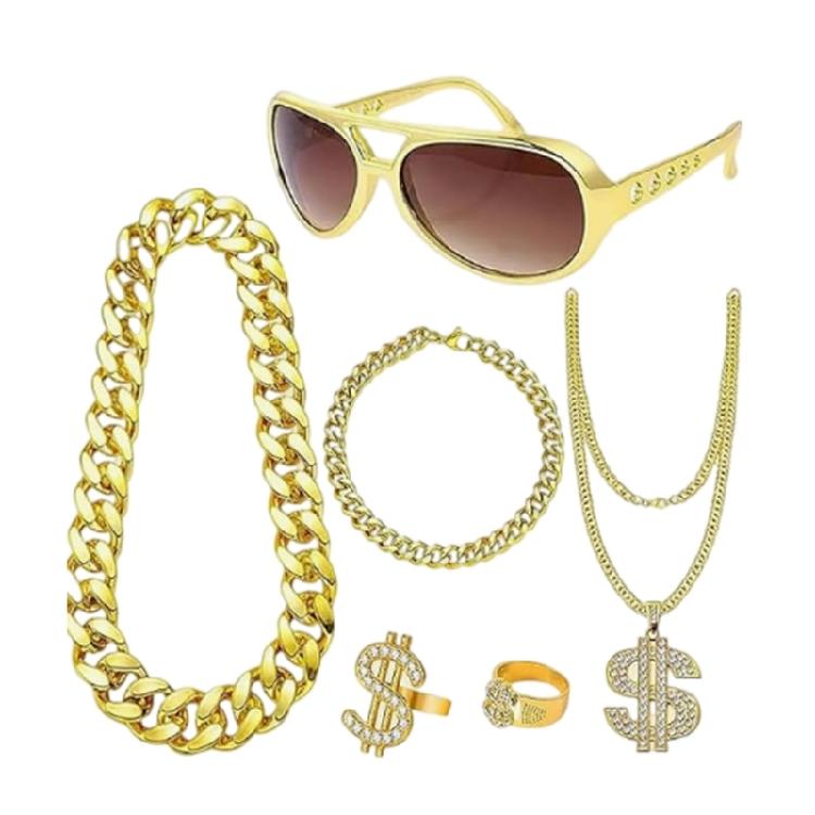 

Trendy 6Piece Dollar Sign Necklace and Rings Set Hip Hop Jewelry Set Metal Texture for Fashion Individuals Present 1