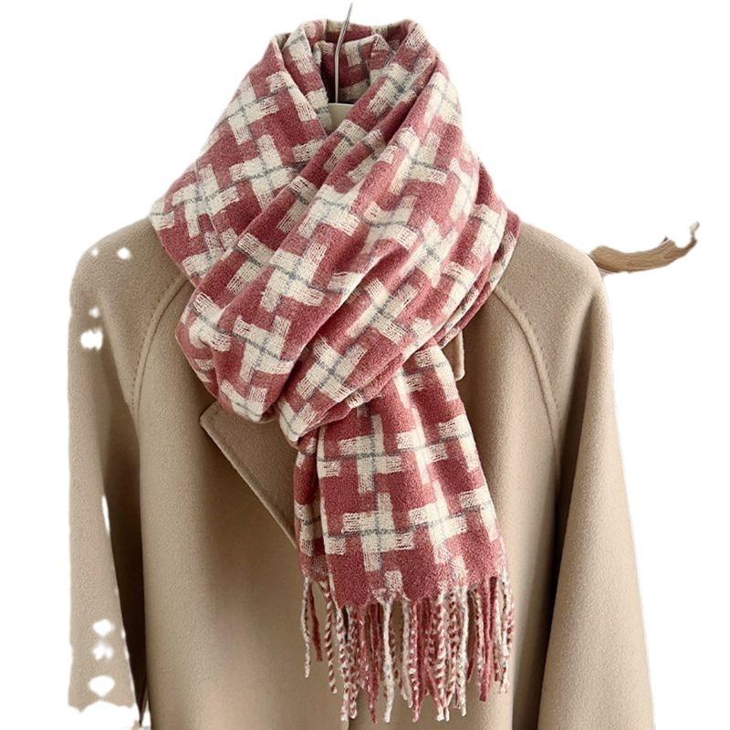 Korean Style Versatile Winter Imitation Cashmere Windmill Plaid Scarf for Men and Women To Keep Warm and Fashionable Tassel Shawl Dual Purpose Scarf
