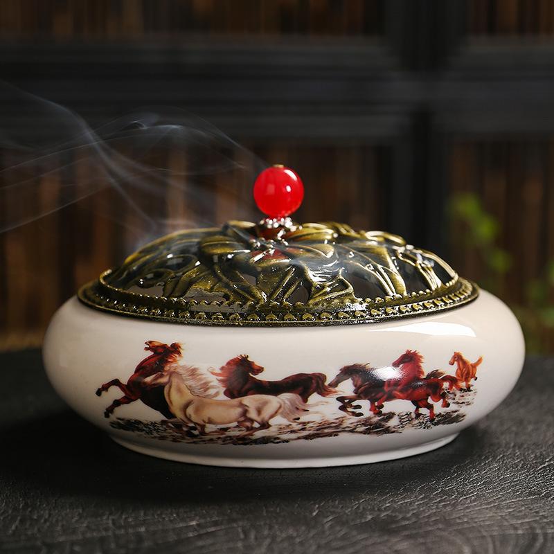 FY 12 Hours Coil Incense Burner Ceramic Applique Large Insence Holder Moxibustion Seal Cutting Mosquito Repellent Incense Base