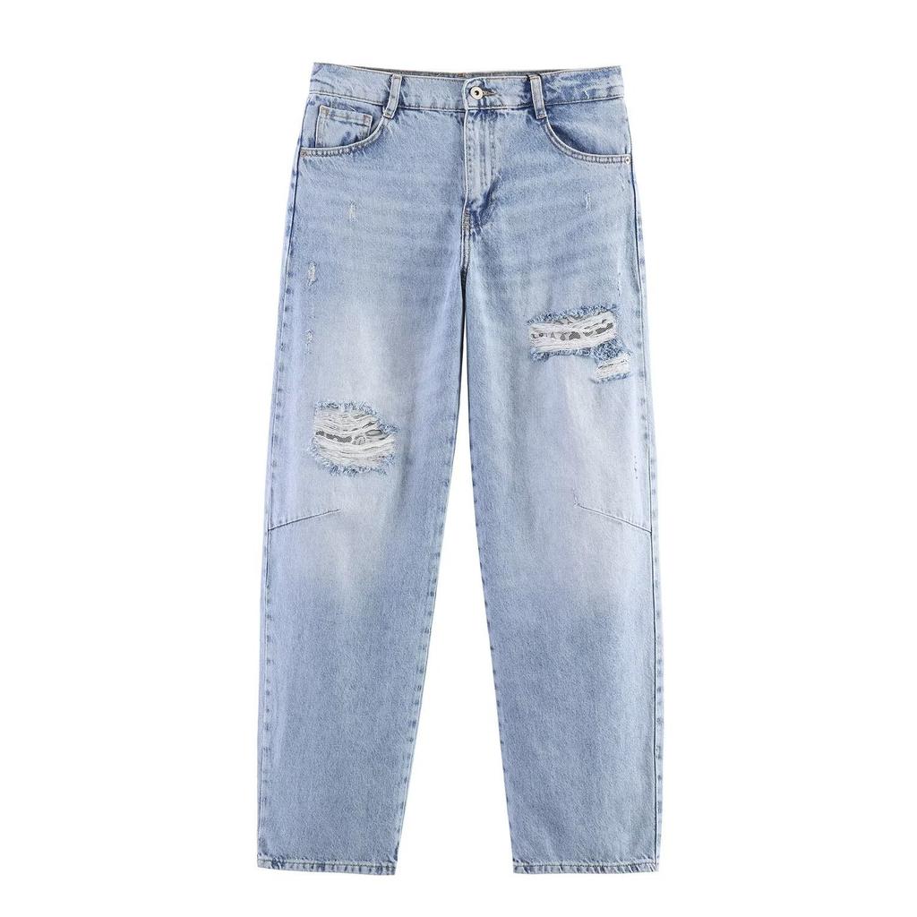 Stile europeo e americano, abbigliamento da donna all'ingrosso, giacca corta in denim con pizzo versatile e alla moda + jeans