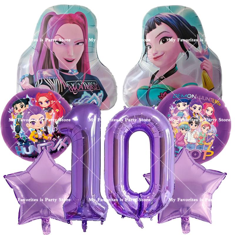 Kpop Demon Hunters Birthday Balloons Set Number Balloon Suit Foil Ballon Cartoon Birthday Party Supplies Decor Baby Shower Gift