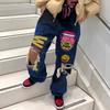 2605 Streetwear Ripped Jeans Women Multi-pocket Loose Fit Denim Trousers