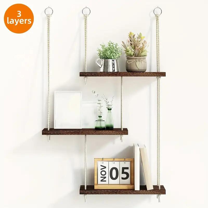 3 Tiers Plant Rack Living Room Decoration Macrame Wall Hanging Shelf Bohemian Wall Mounted Shelves Home 2 Colors