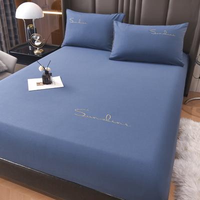 New Light Luxury Embroidered Single Fitted Sheet Solid Color Fitted Sheet Non-slip Washed Cotton Bed Cover Seat