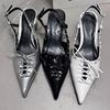 Fashion Pointed Toe Sandals Women's 2024 Spring/Summer New Versatile Thin Middle Heel Bow Muller Shoes Lace Up Slingback Sandals
