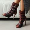 Women Sandals Summer Mesh Boots 2025 Belts Decor Peep Toe Dance Stiletto