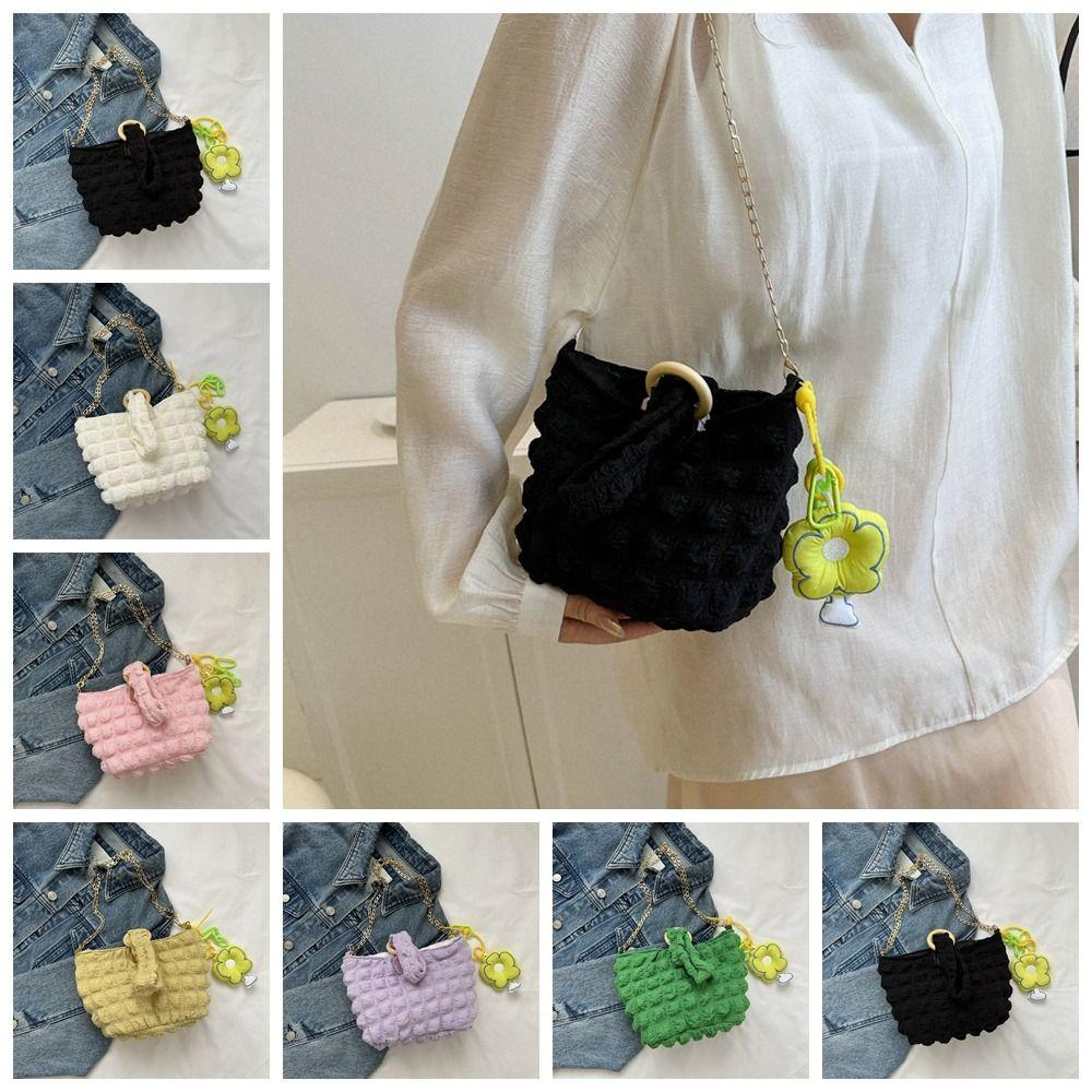

Plaid Bubble Shoulder Bag Lattice Fold Cloud Handbag Versatile Students