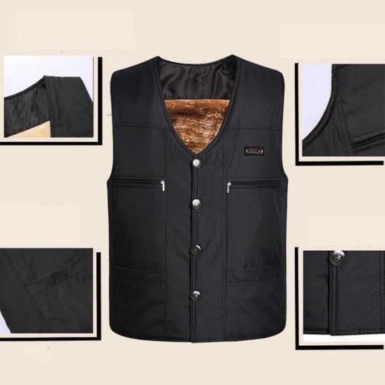 Gilet da uomo autunno inverno spesso peluche senza maniche chiusura con cerniera scollo a V tinta unita multi tasche gilet da pesca per padre di mezza età cappotto invernale da uomo