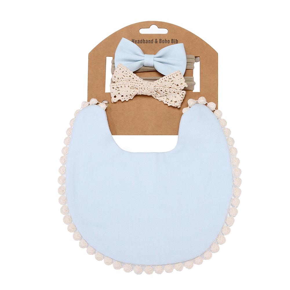 3Pcs/Set Solid Bamboo Cotton Baby Boy Girl Bib Lace Bow Headband Tassel Soft Newborn Feeding Burp Cloth Saliva Towel Kids Scarf