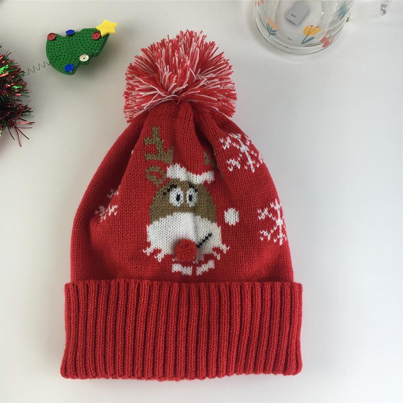 Autumn and Winter Elk Hairball Knitted Hat Cute Christmas Dress Up Red Wool Hat Popular In Europe and America