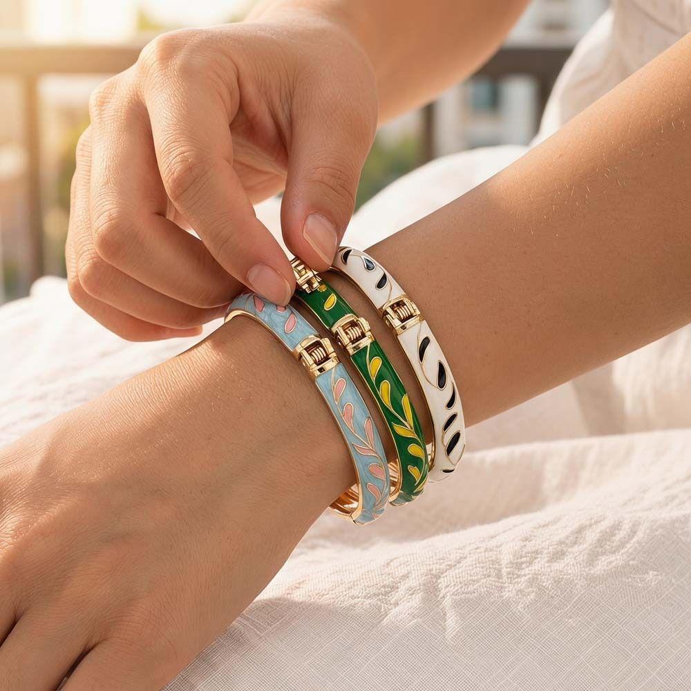 Traditional Vintage Cloisonne Bangle Enamel Women's Hand Bracelet Enamel Flower Bangle Ladies